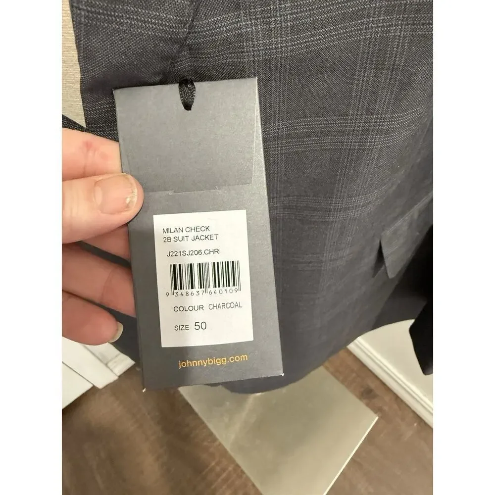NWT Johnny Bigg Sport Coat Jacket‎ Milan Check New Charcoal Size 50